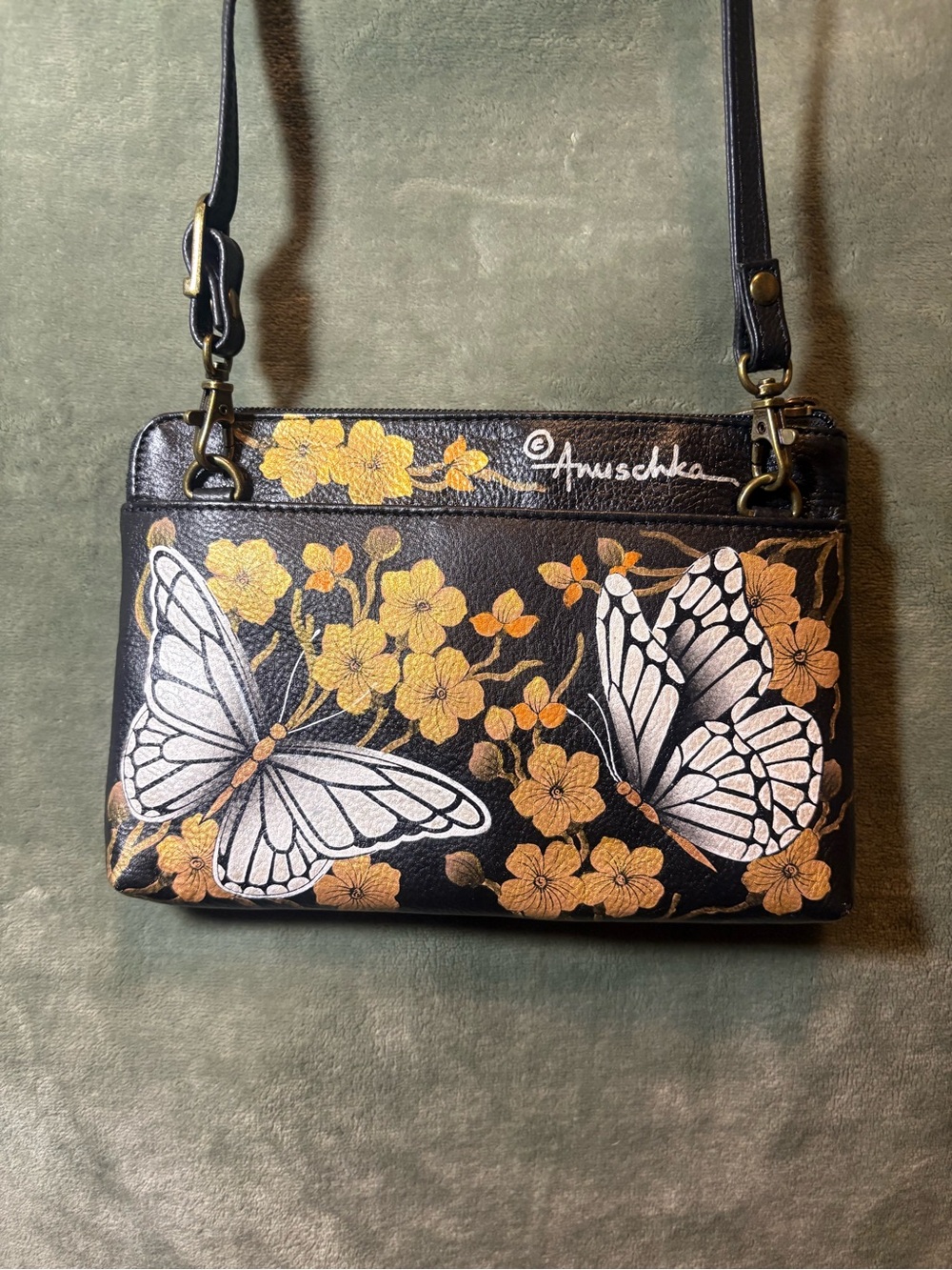 Anuschka Hand-Painted Butterfly Crossbody Bag